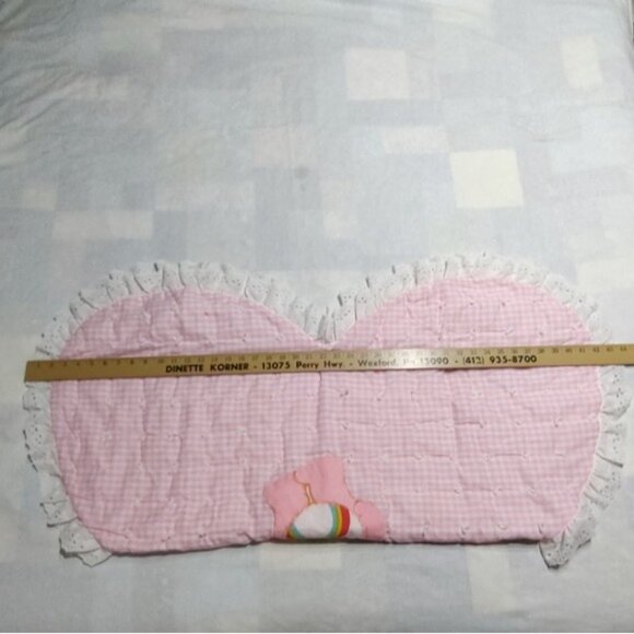 Vintage Care Bears Cheer Bear Applique Pink Gingham Lace Trim Baby Blanket - Picture 5 of 5